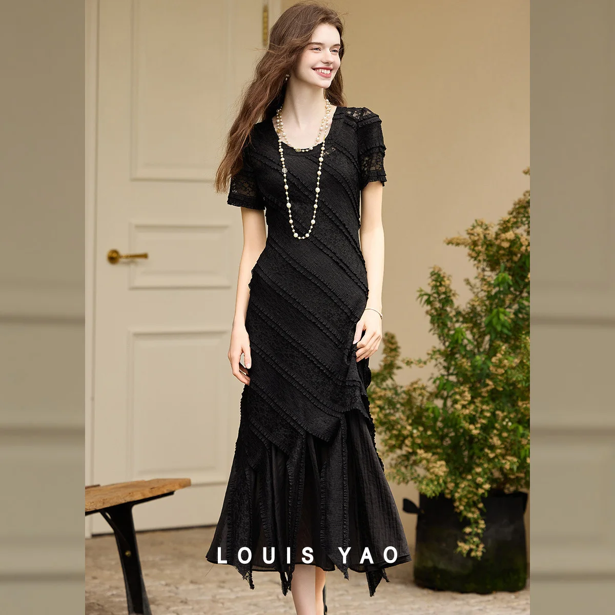 LOUIS YAO Sweet Long Two-piece Set Dress 2025 Summer Lining and Slim Irregular Skirt Hem Design Two-piece Set Women's Dress
