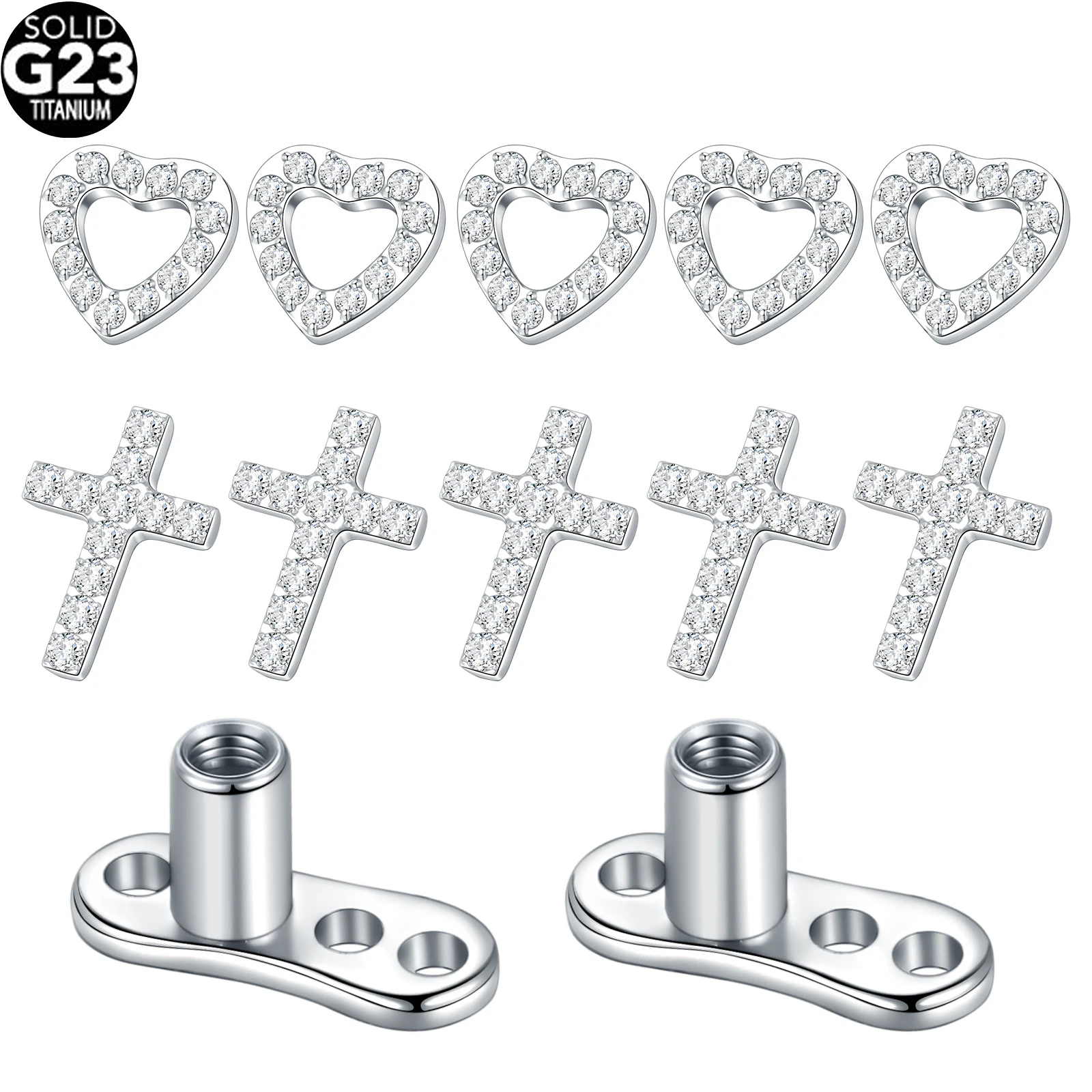 1/5 Uds titanio circón corazón Cruz ancla dérmica superior y Base Micro Piercings dérmicos CZ piel buzo superficie implantes joyería Sexy