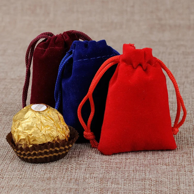 

100pcs/lot Color Velvet Drawstring Bag Multi-size Packing Sachet for Jewelry Candy Storage Display Festival Gift Packing Pouch