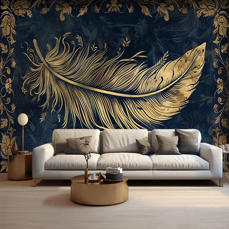 

Custom 3D Photo Wallpaper Creative Abstract Golden Feather Pattern European Style Mural Bedroom Living Room Sofa TV Background