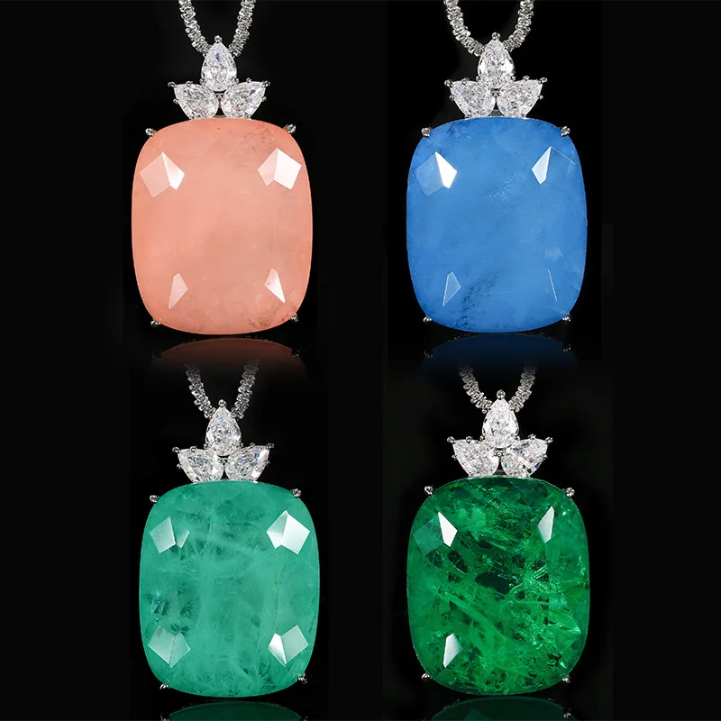 

Hot Sale Big Cushion Cut Green Emerald Necklace Luxury Accent Chair Statement Fine Jewelry for Women Wedding Engagement Gift