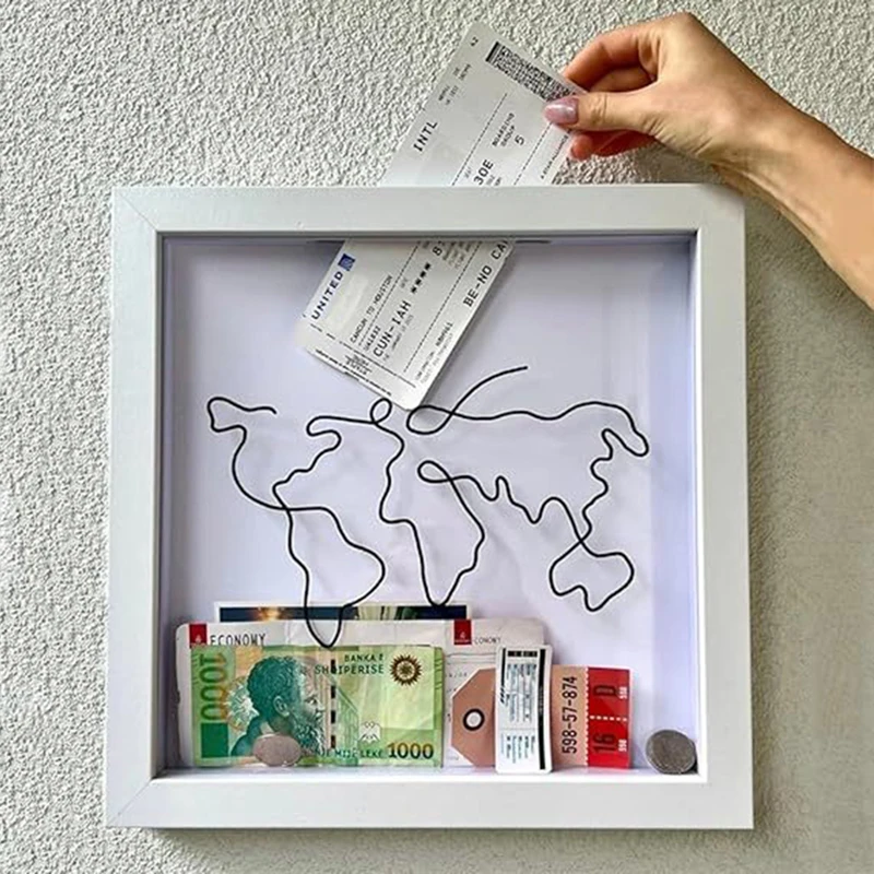 Travel Adventure Archive Box Ticket Shadow Box Picture Frame for Wall and Tabletop Display Keep Memories Home Decor Storage Box