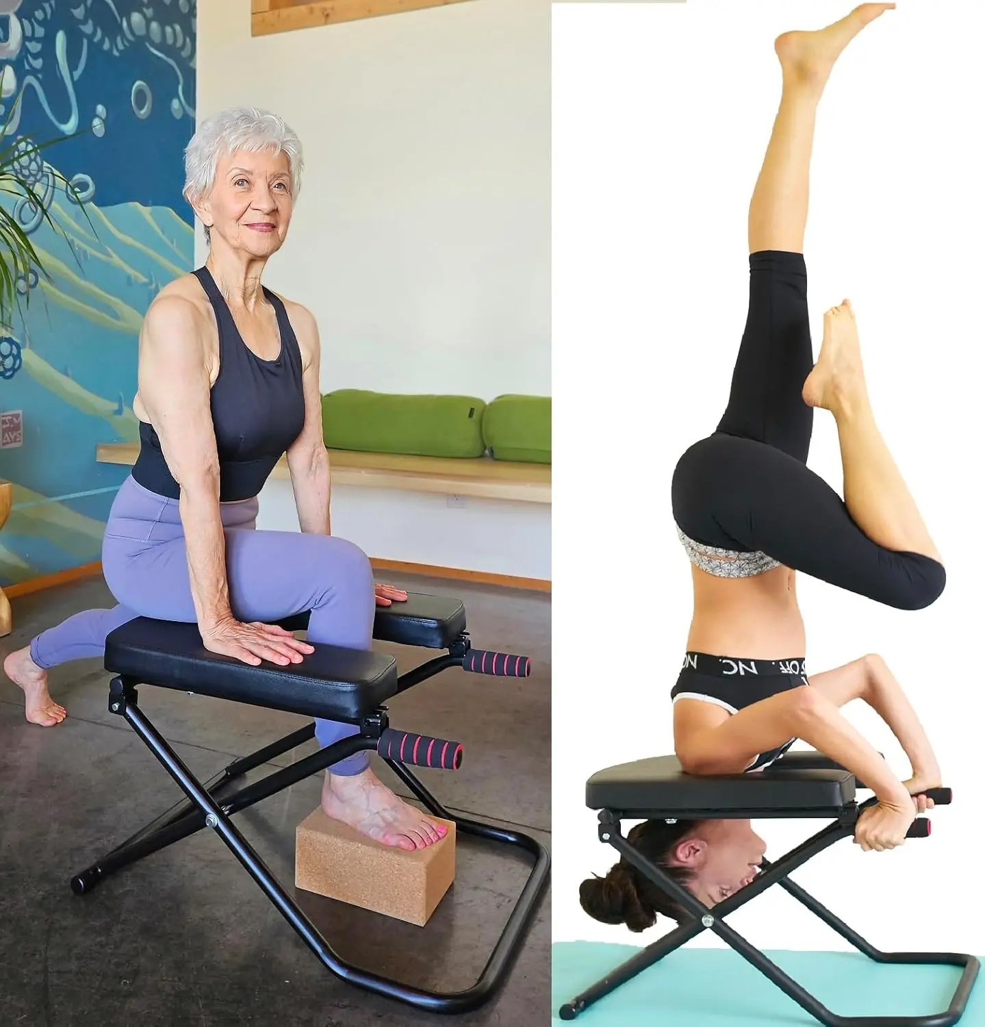 Longer+Wider+Bigger Yoga Headstand Bench Chair with Handles Headstand Handstand Inversion Workout Stretch