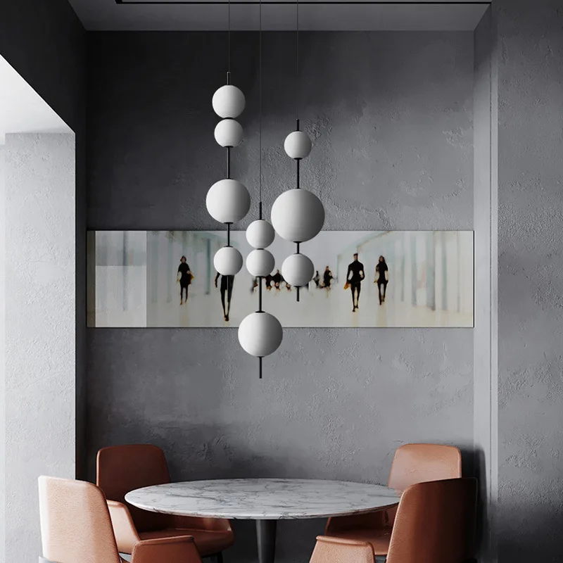 Creative String Glass Ball Pendant Lights Cafe Bar Bedroom Wall Decoration LED Large and Small Ball Nordic Simple Chandelier