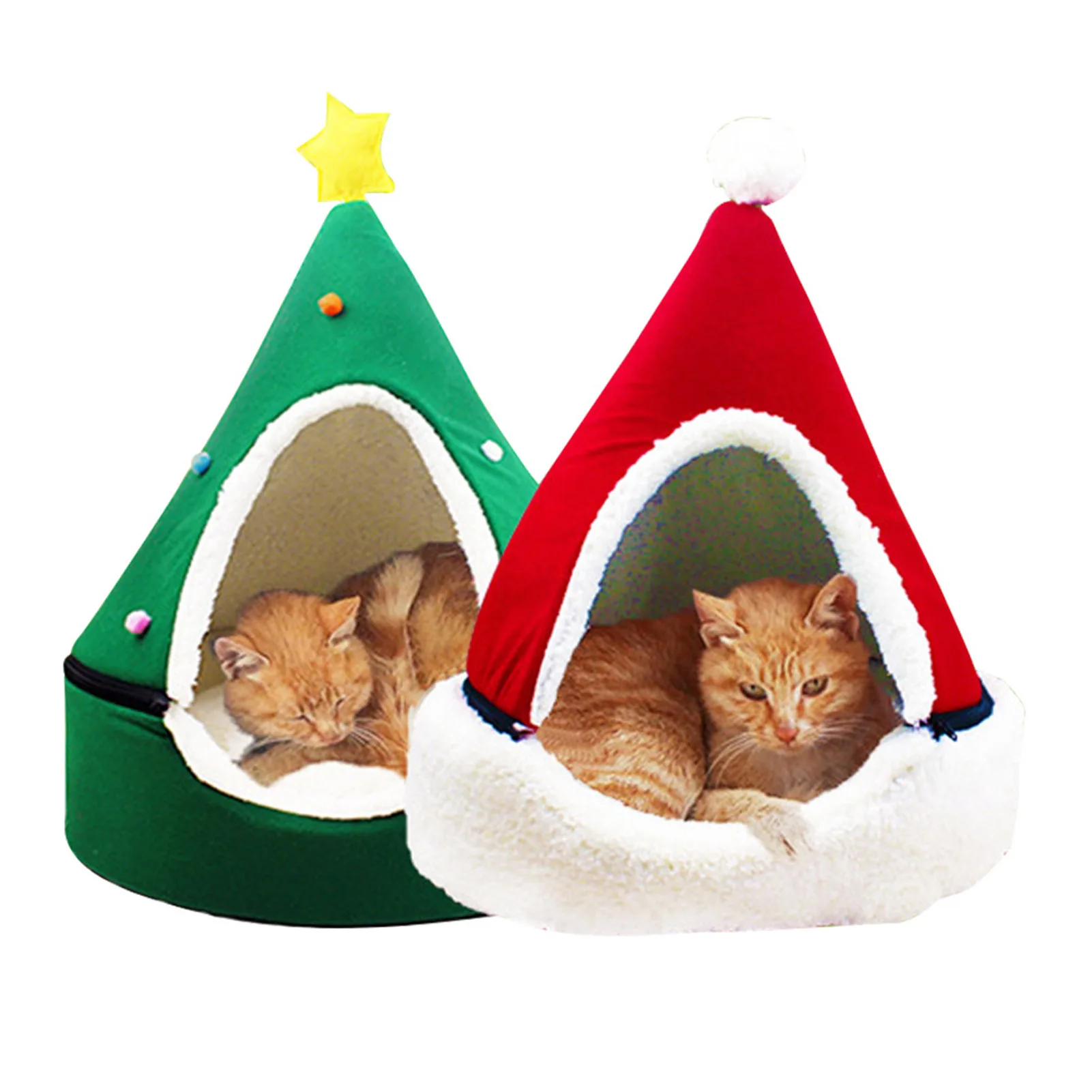 

Chirstmas Tree Pattern Pet House Washable Pillow Warm Puppy House for Small Medium Dogs Cats