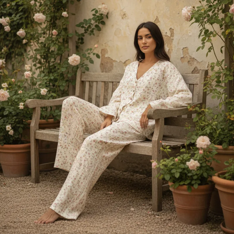 

Women's Pajama Set Cotton Fabric Floral Pattern Long Sleeve Top Loose Pants Relaxed Fit Comfortable Home Daily Wear Autumn Style
