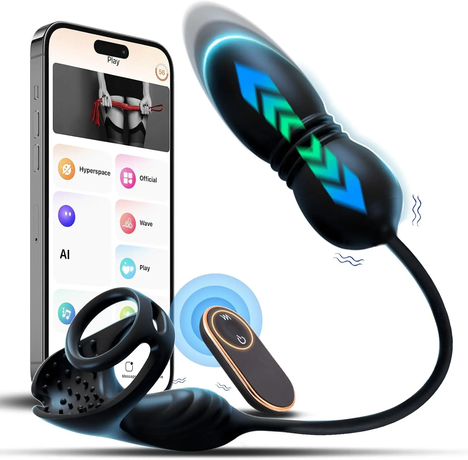 전립선 마사지기 진동 추진 - 플러그 플러그 앱 제어 8가지 진동 모드 P-포인트 장난감 진동 링 포함, 남성 쾌락 장난감