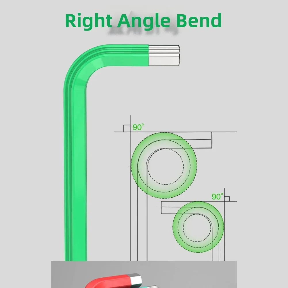 Alloy Steel 9 Piece Hex Wrench Set Featuring Magnetic Ends 25 Degree Angle and Color Coded Sizes 1.5mm to 10mm