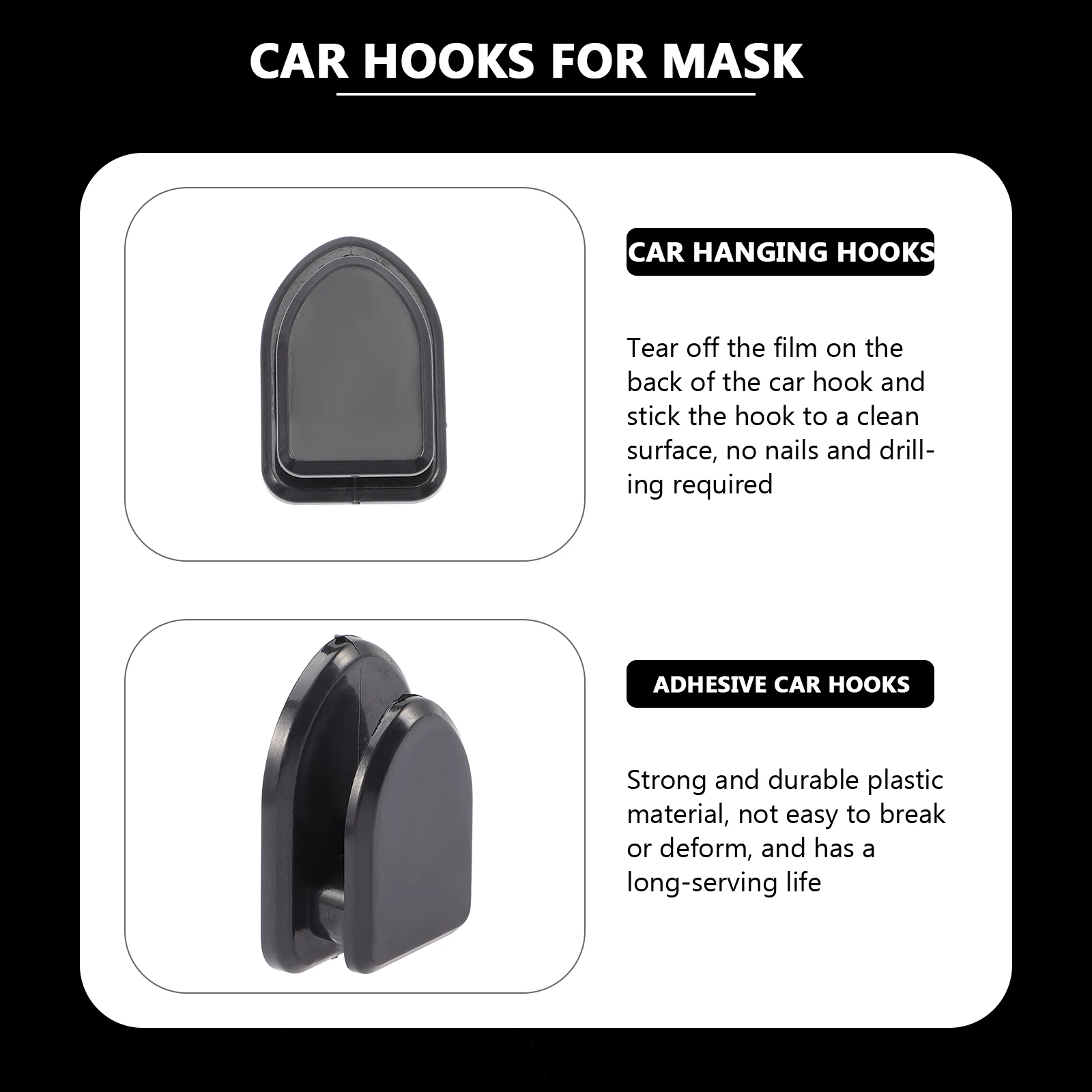 

3PCS Car Hooks Adhesive Black ABS P Strong No Drill Hanging Storage ganizer for Keys Cables Sunglasses Easy Install
