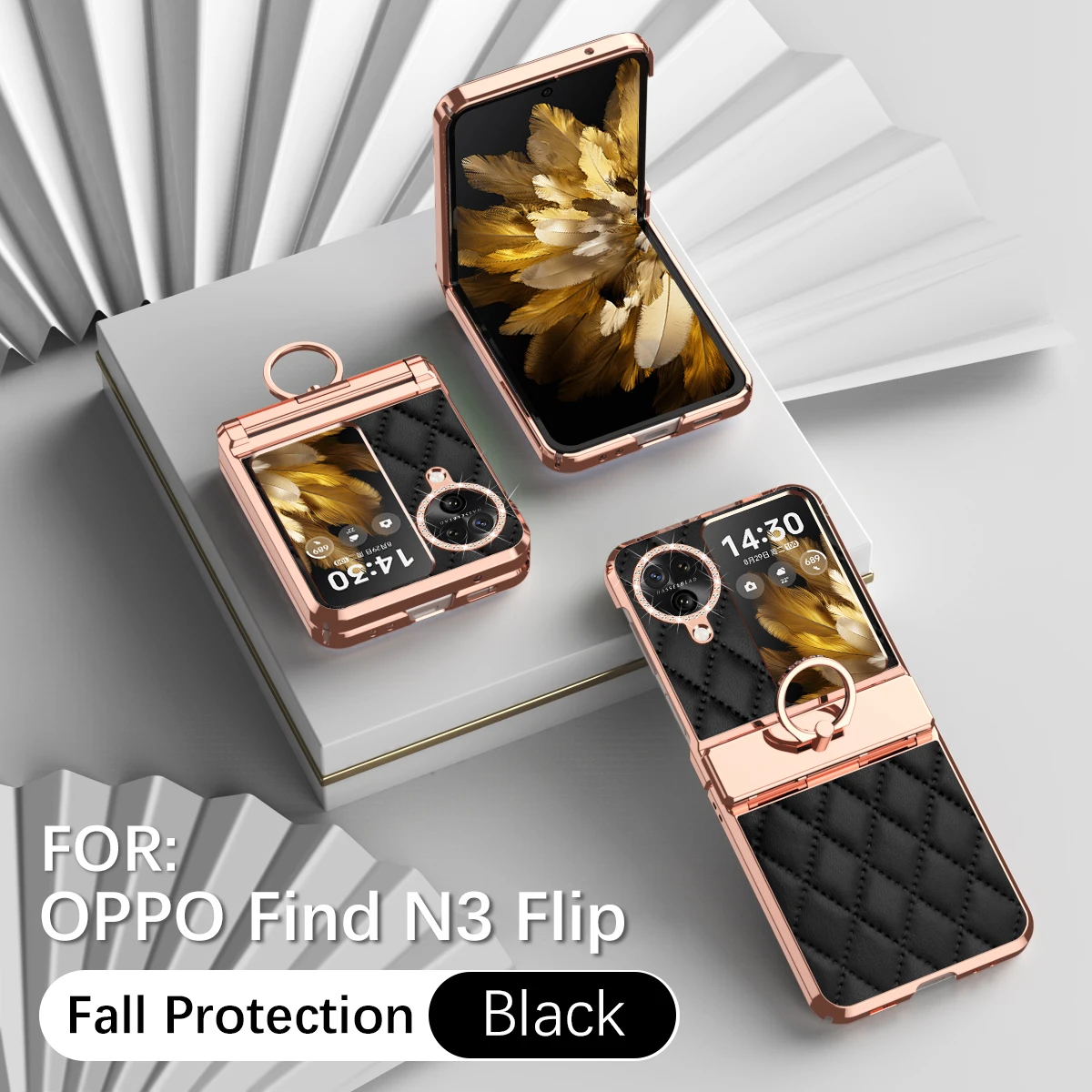 For OPPO Find N3 Flip Case Luxury Leather Glitter With Ring Holder Folding Hinge All-Inclusive Shockproof Protection Hard Cover