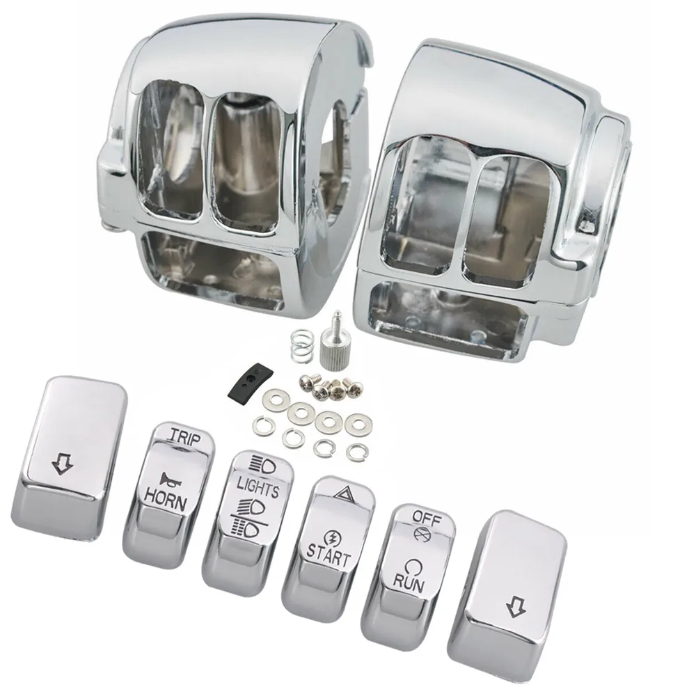 

Motorcycle Chrome/Black Switch Housing Kit Switch Caps Button Cover For Harley 02-17 VRSC 96-13 XL 2008-2012 XR 1996-2011