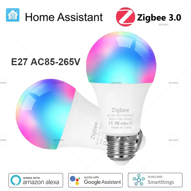 

E27 Zigbee 3.0 Умные лампы накаливания 18 Вт Led RGB Light работает с Alexa Google Assisatnt Голосовое управление Группа приложения 2MQTT