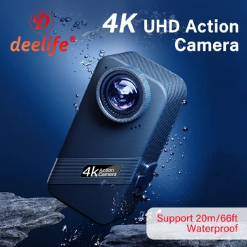 Deelife 4K 60FPS Sports Action Camera WiFi 20m/66ft Waterproof Bicycle Motorcycle Helmet Anti-shake Stabilized Action Cam