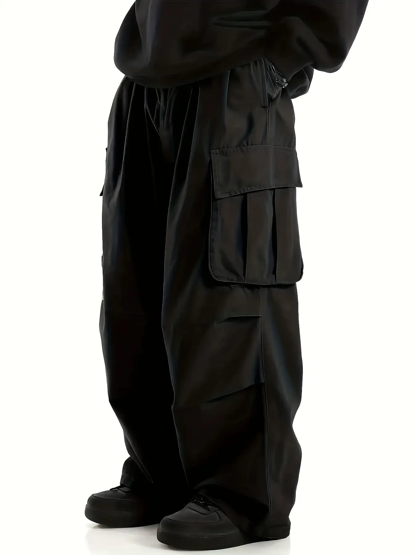 

Модные мужские рабочие брюки с поясом и несколькими карманами, черный модный наряд