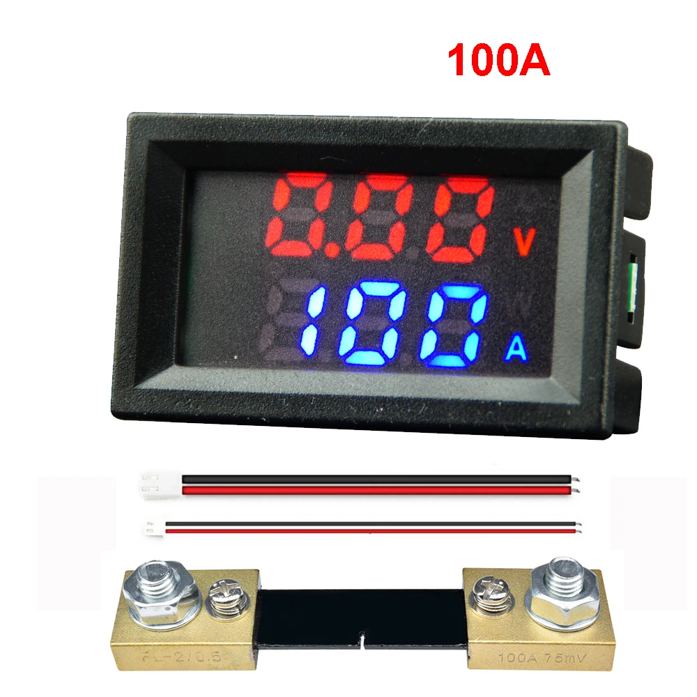 DC 6-120V 50A 100A voltmetro amperometro LED Amp voltmetro digitale voltmetro Gauge voltmetro ampermetr 12V con Shunt