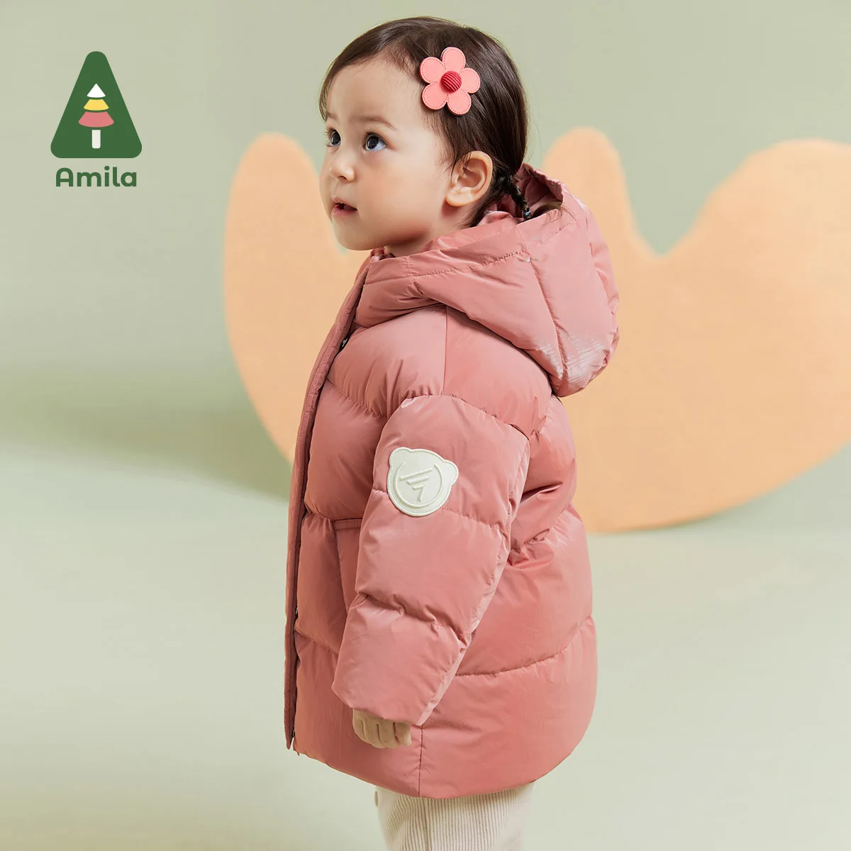 Amila Baby Children Down Jacket 2024 Winter New Multicolour Hooded Fleecing Shiny Fabric Windproof Cuffs   Baby Clothing