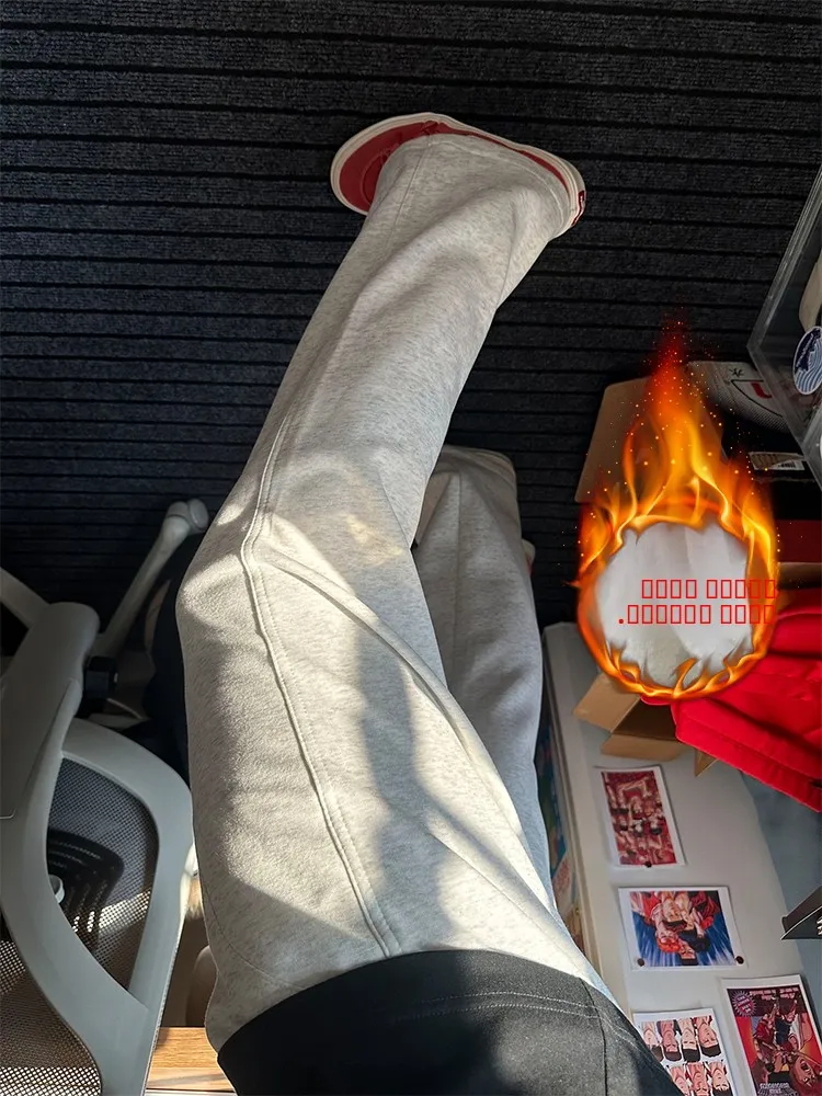 

Утепленные спортивные брюки прямого кроя с флисовой подкладкой для мужчин, зимние повседневные брюки в американском стиле, с завышенной талией, длинные