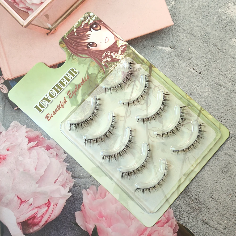 5 أزواج قصيرة الرموش الصناعية مجموعة حجم لينة واضحة الفرقة خفيفة الوزن ثلاثية الأبعاد المنك جلدة لينة قصيرة فو Cils اليدوية وهمية جلدة