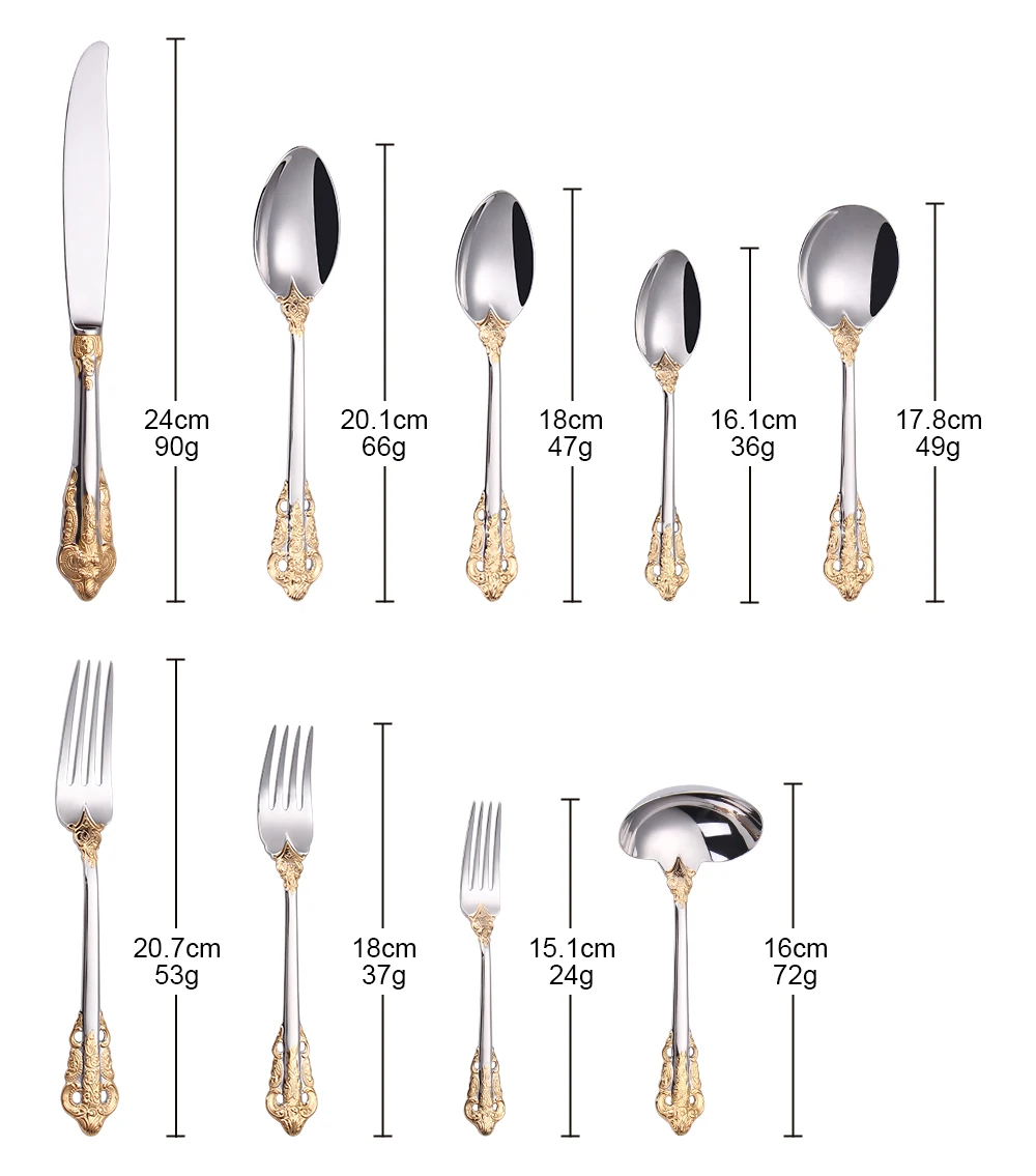 1 Pieces Luxury Gold Plated Cutlery Set Vintage Western Stainless Steel Tableware Wedding Engraving Dinnerware Knife Fork Spoon