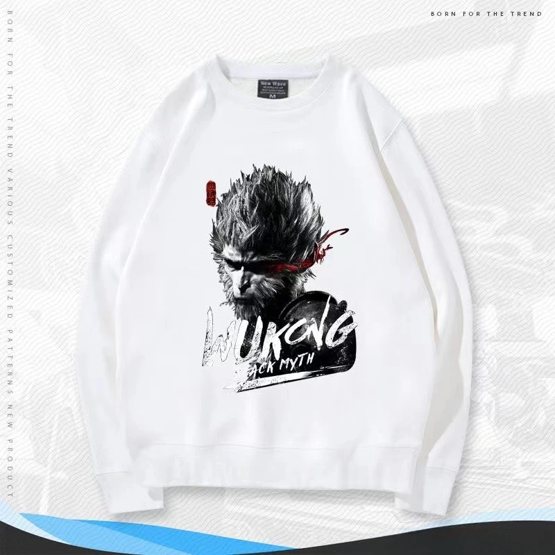 2024 New Fashion Black Myth Wukong Game Trend King of Men and Women Couples Loose Round Neck Fluff Sports Hoodie