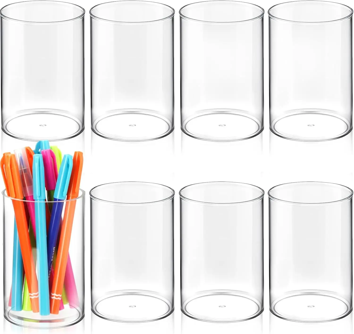 

8 Pack Clear Acrylic Pen Holder, Round Pencil Holder for Desk Pen Cups Makeup Brush Holders Stationery Organizer for Office Home