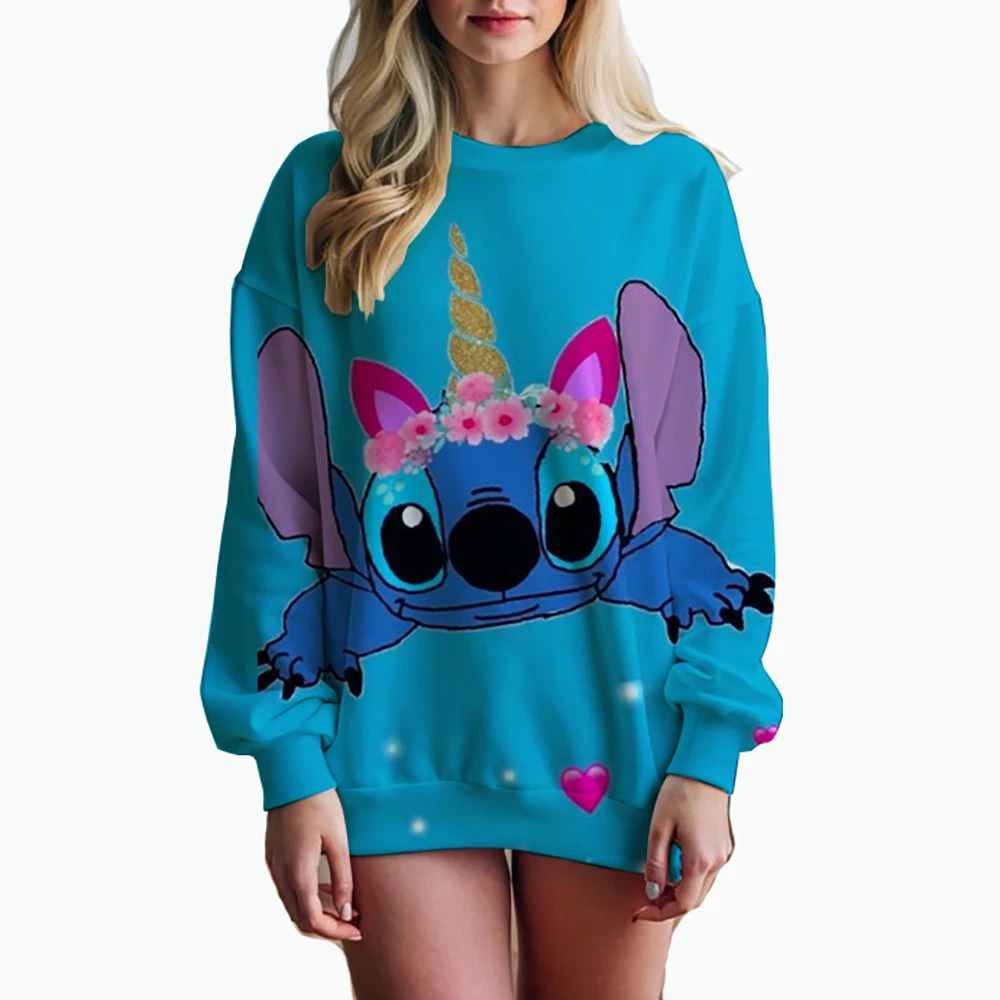 Women's Fashion Hoodie Disney Stitch print Fashion Autumn Daily Long Sleeve Round Neck Loose Pullover Cartoon Boho Style Sweatsh