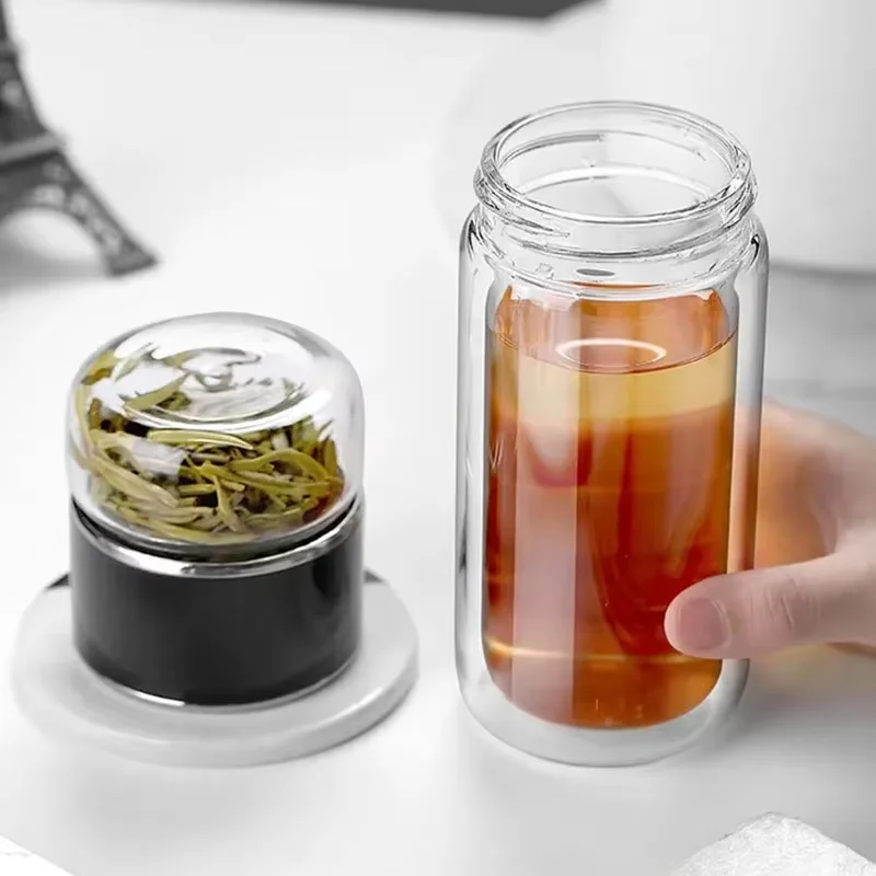 2026 NEW High Borosilicate Glass Tea Infuser Bottle 420ML Double Wall Insulated Tumbler with Tea Filter, Hot  Cold Drinkware view 5