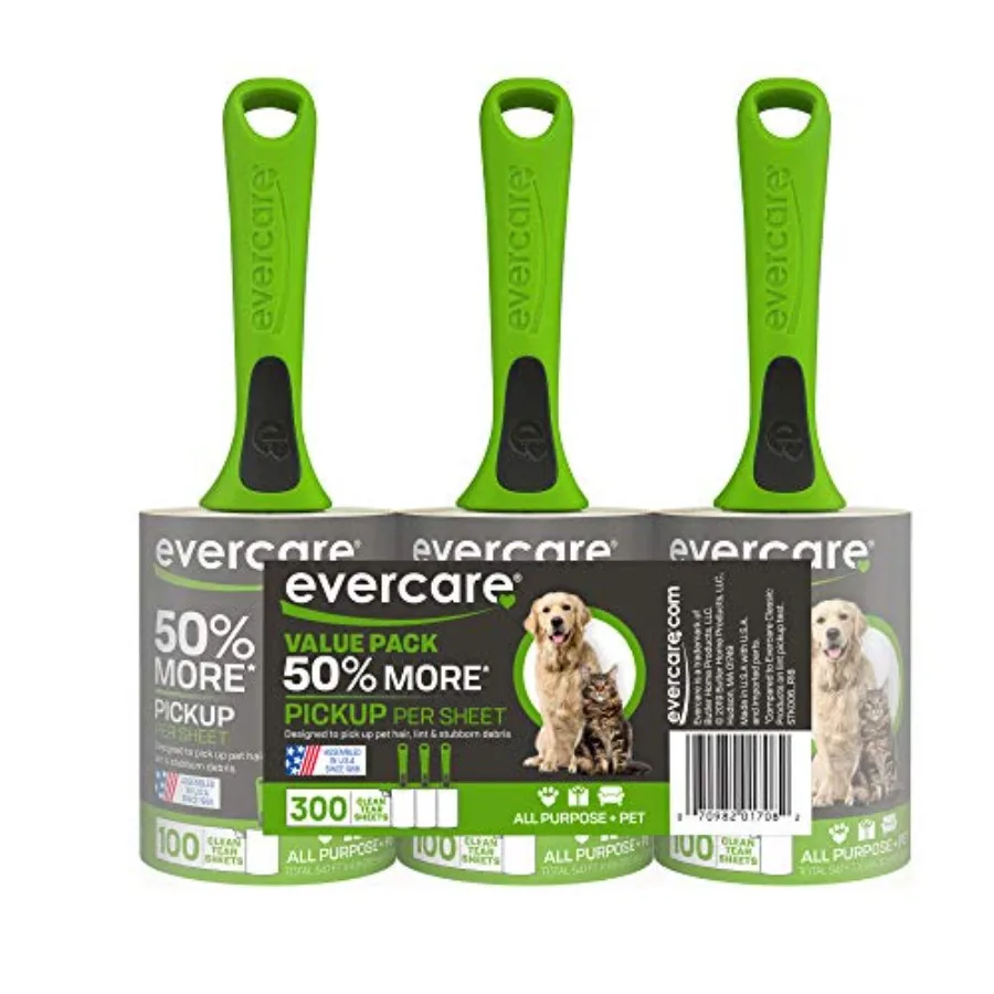 

Pet Hair Lint Rollers All Purpose Use Easy-Tear Per Roll Reusable Sticky Roller Pets Cat and Dog Hair Remover Contoured Handle