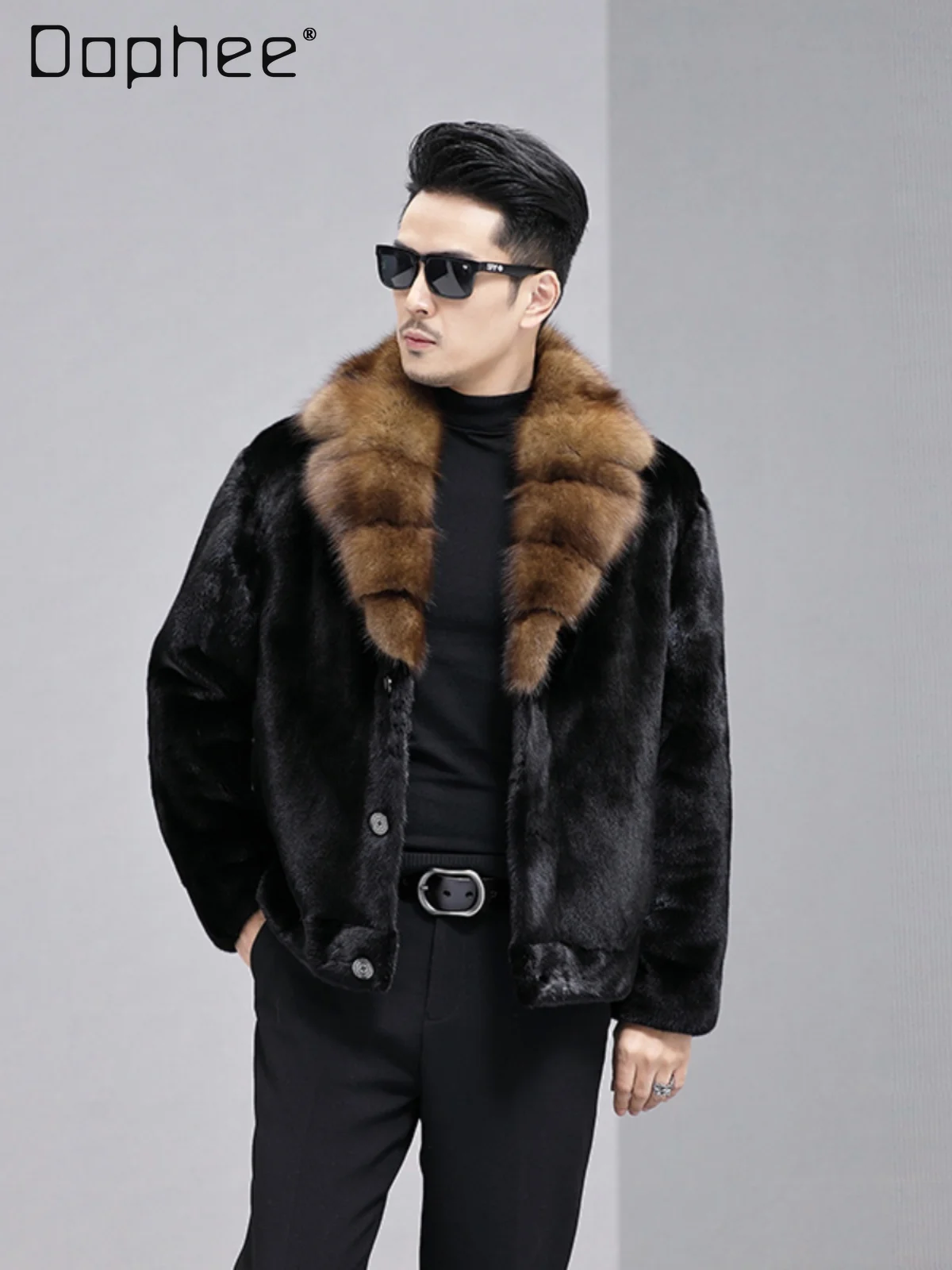 2025 Winter Nieuwe Nertsenkraag Milieuvriendelijke Nertsenbontjas voor Mannen Hoogwaardige Heavy-duty Nertsenbontjas Grote Maat Verdikte Jas