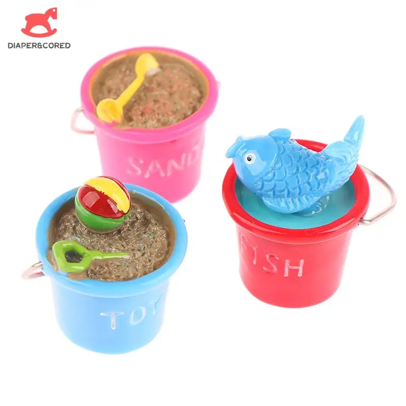 1pcs 1:12 Dollhouse Mini Seaside Beach Decor Beach Sand Fish Ball Shovel Bucket Decor For Kids Pretend Play Toys