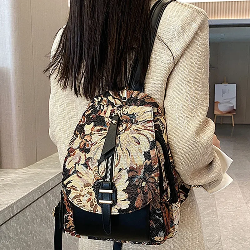 2024 Luxury Designer Women Backpack School Backpacks Bag for Teenage Girls Purses Flower Pattern Female Fashion Shoulder Bags