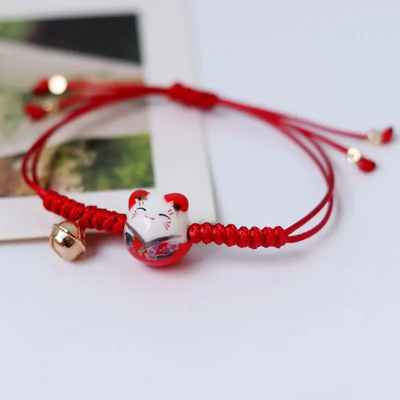 Fashion Ceramic Cat Student Simple Bracelet Lucky Cat Hand Knitted Bracelet Couple Friend Lucky Cat Beads Wholesale