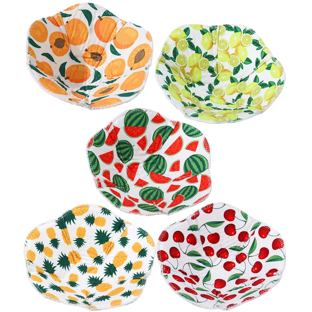 5 Pcs Insulated Bowl Set Microwaves Insulation Covers Hugger Gloves Heat Resistant Polyester Cotton Anti-slip Mat