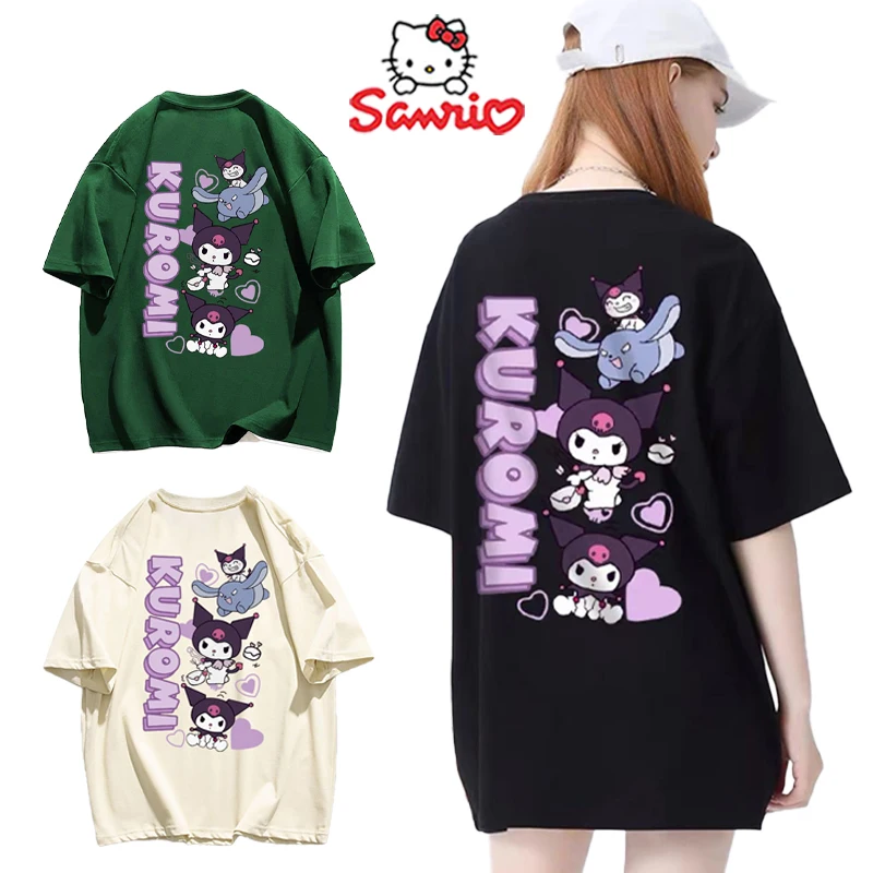 Sanrio Kuromi Short Sleeves Kawaii Cartoon Girls T-Shirt Y2k Summer Loose Hip-hop Print Breathable Girl Street Casual Top Gifts