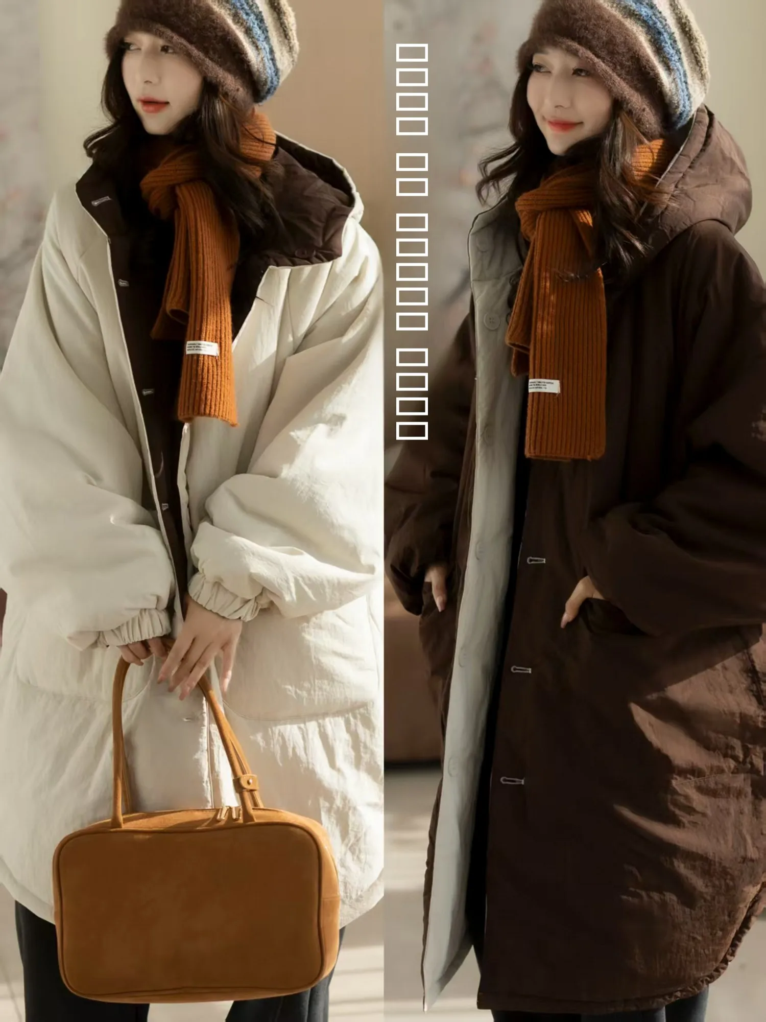 

K Women's Thiened Casual Double-Sided Wear Retro ular Cotton Jaet Winter Faionable Ladies' Coat Nylon Fabric Zipper