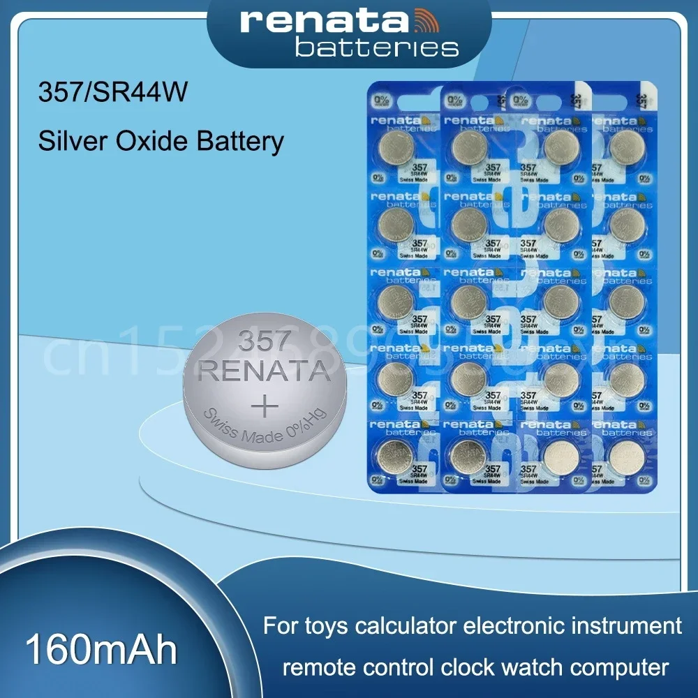 Renata 357 SR44W 303 AG13 1.55V Silver Oxide Button Battery for Watch Headphone Calculator Swiss Made