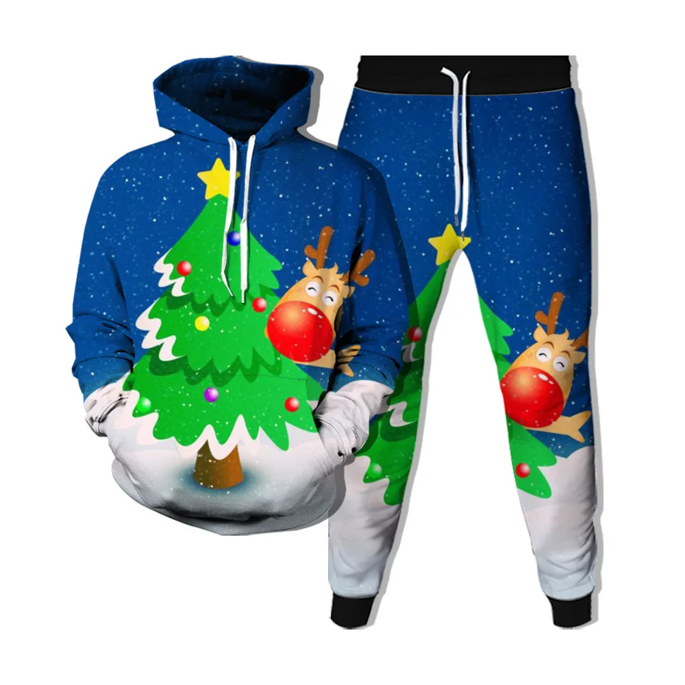 New 3D Printing Couple New Year's Christmas Fashion Men Women Tracksuits Crewneck Hoodies+pants Plus Size S-7XL men clothing