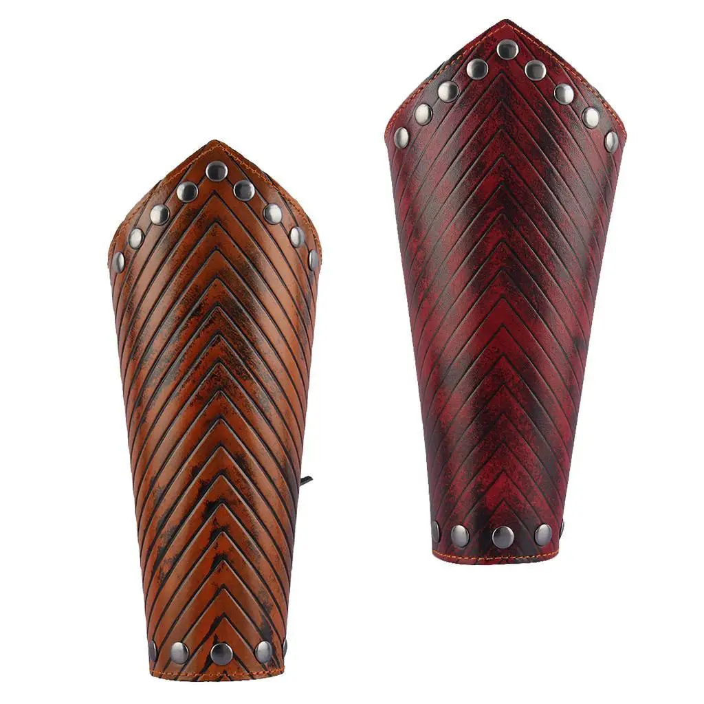 Women Cowhide Leather Gauntlet Wristband Medieval Bracers Arm Cuff Protector