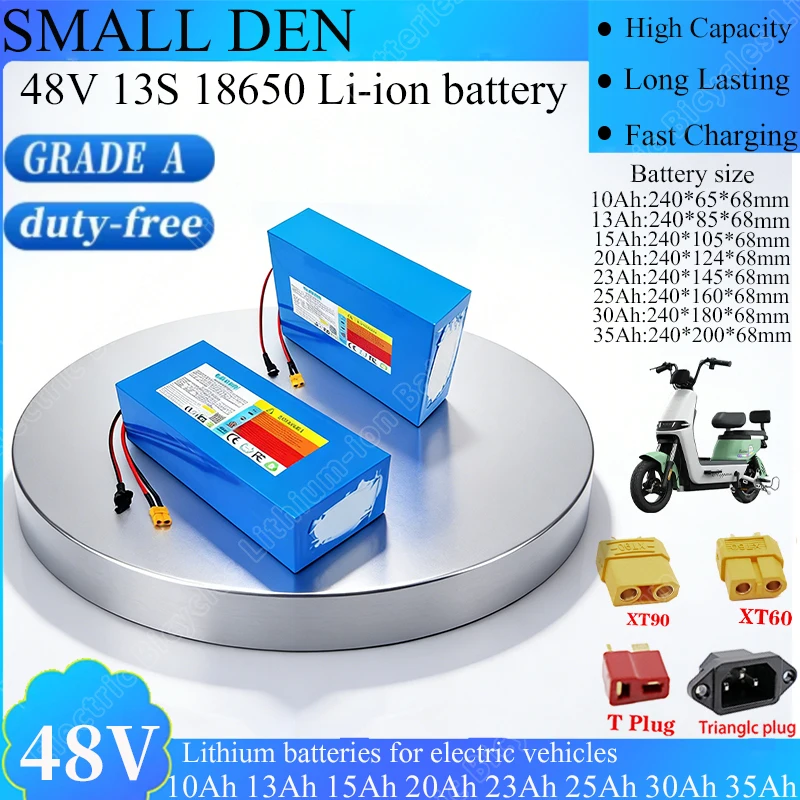 

48V 10Ah 13Ah 15Ah 20Ah 23Ah 25Ah 30Ah 35A Lithium Battery pack 18650 13S 1500W With BMS For E-motorcycle scooter Large capacity