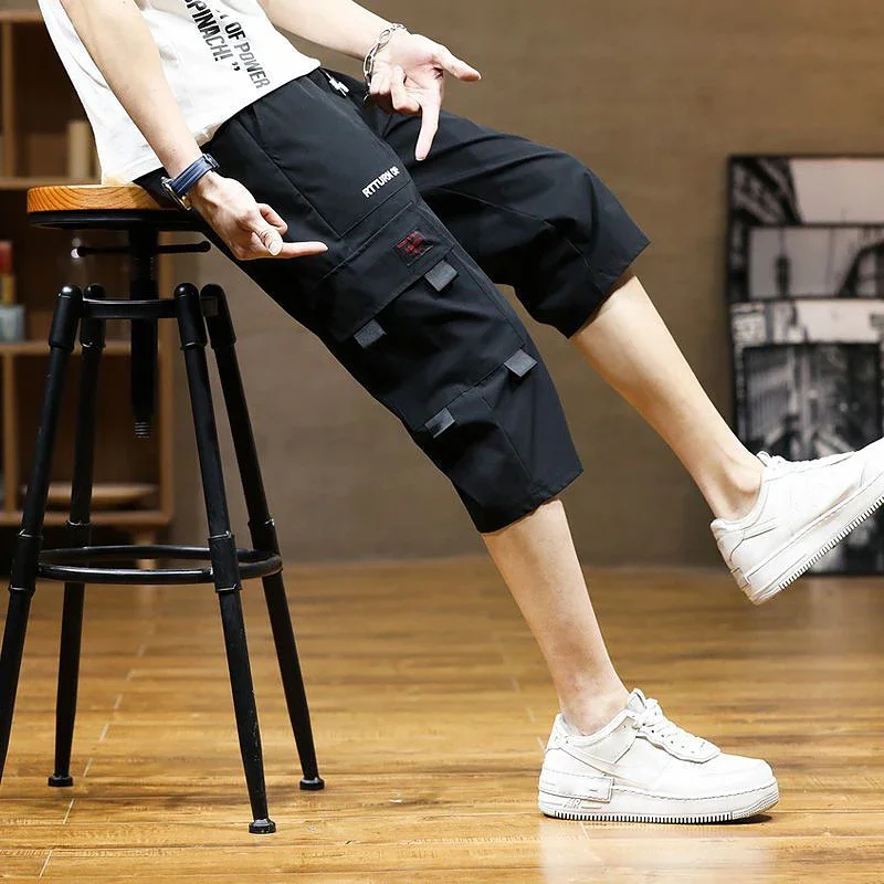 Summer Men's New 2025 Fashion Loose Ice Thin Quick-Drying Seven-Minute Pants Multi-Pocket Breathable Sports Casual Work Shorts