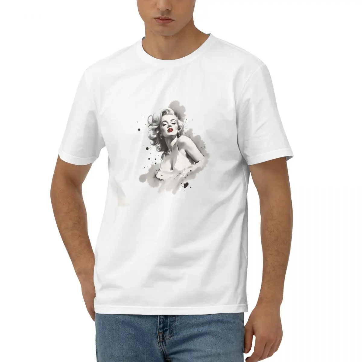 Marilyn Monroe Modern Artistic Watercolor T Shirt Mens Womens Combed Cotton Top Front Print Design White Tshirt