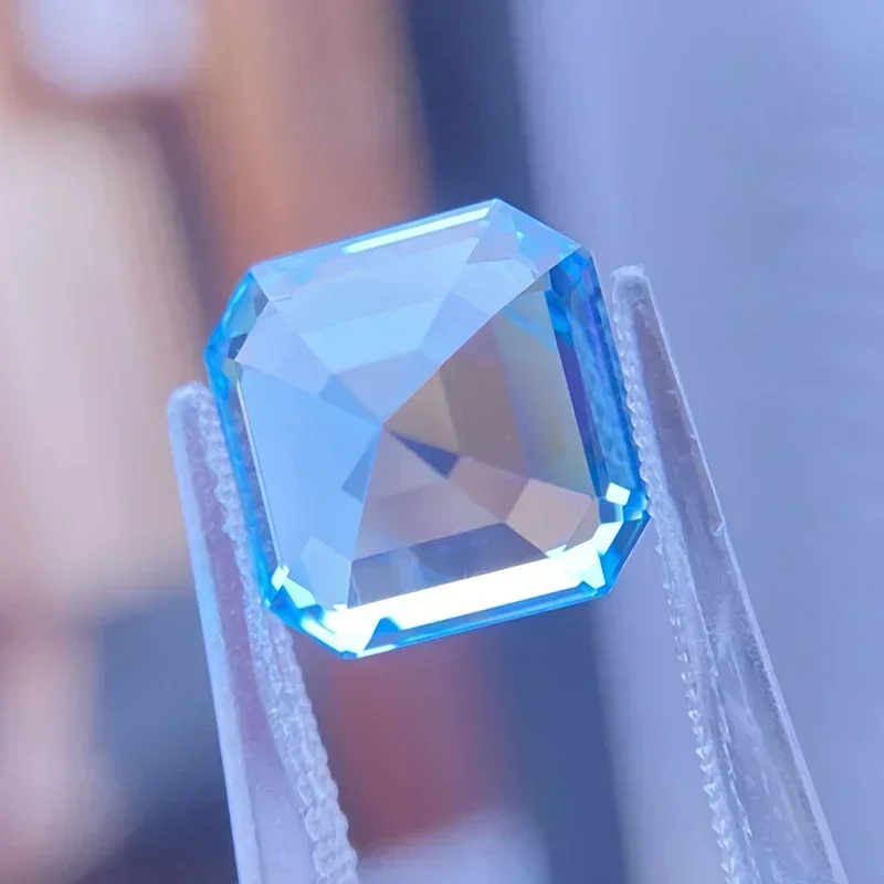 ALab Grown Sapphire Asscher Shape  Aquamarine Color VVS1 Charms for Jewelry Making DIY Ring Necklace Earrings Main Materials view 5