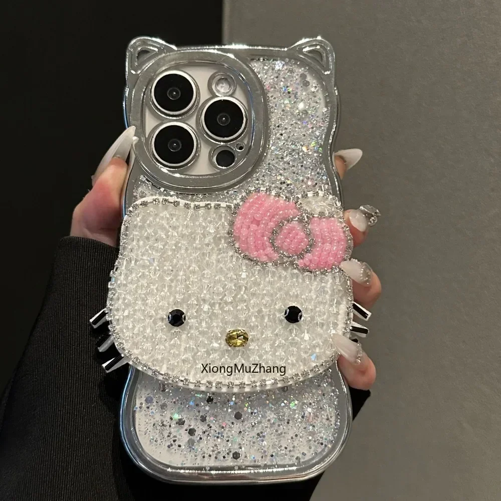 

Sanrio Hello Kitty Rhinestone Luxury Phone Case for IPhone 11 Pro Max 12 13 14 15 ProMax 16 Plus Fashion Shockproof Custom Cover