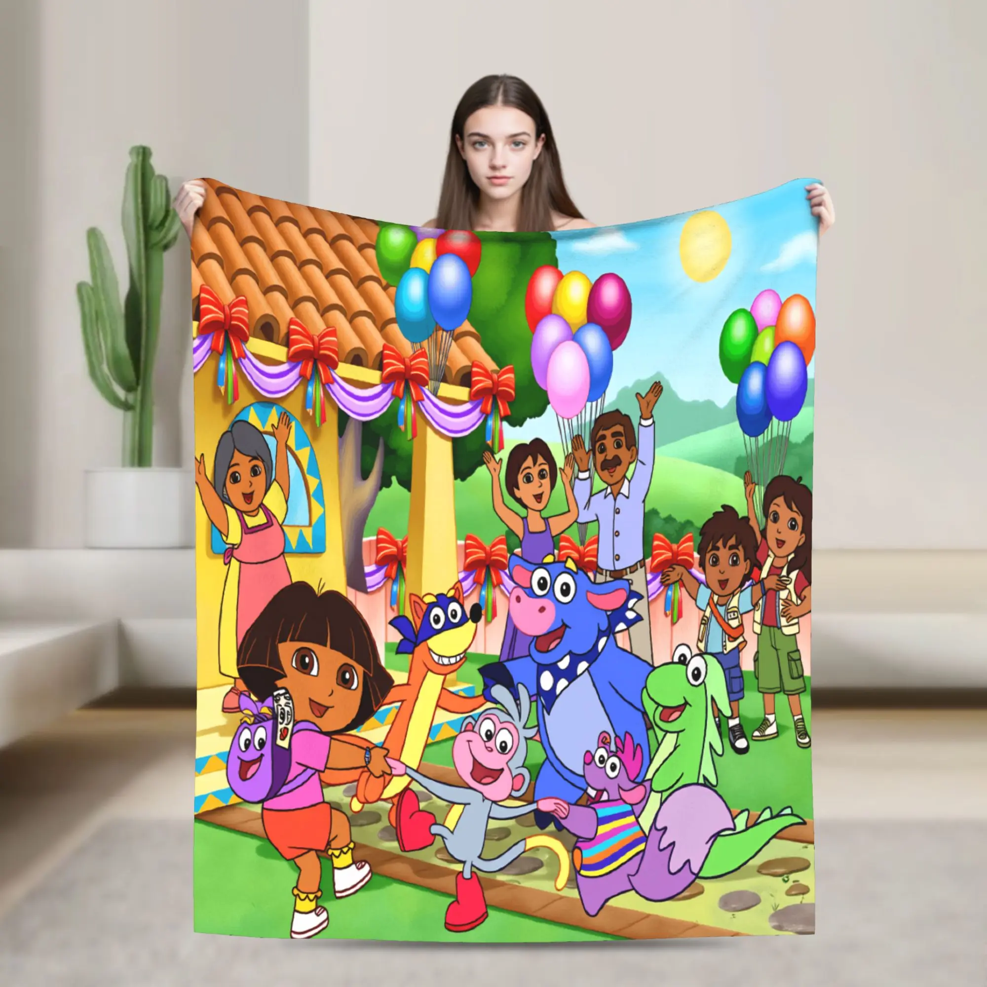 Warm Comfy Blankets Plane Travel Cartoon D-Dora The E-Explorer Adventure Bedding Throws Graphic  Bedspread For Bedroom