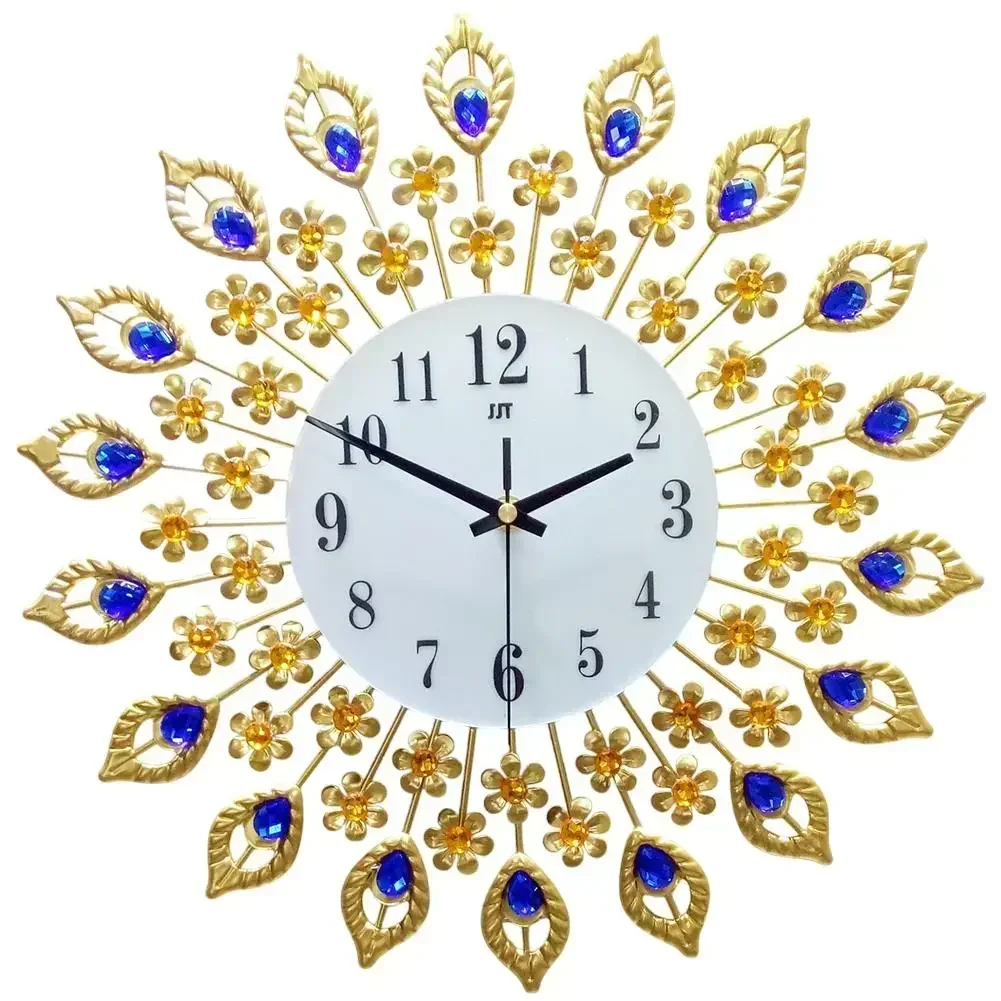 

1pc Wall Clock Decorative 15in Silent Metal For Crystal 3D Peacock Wall Clock Modern Art Clock For Living Room Decoration