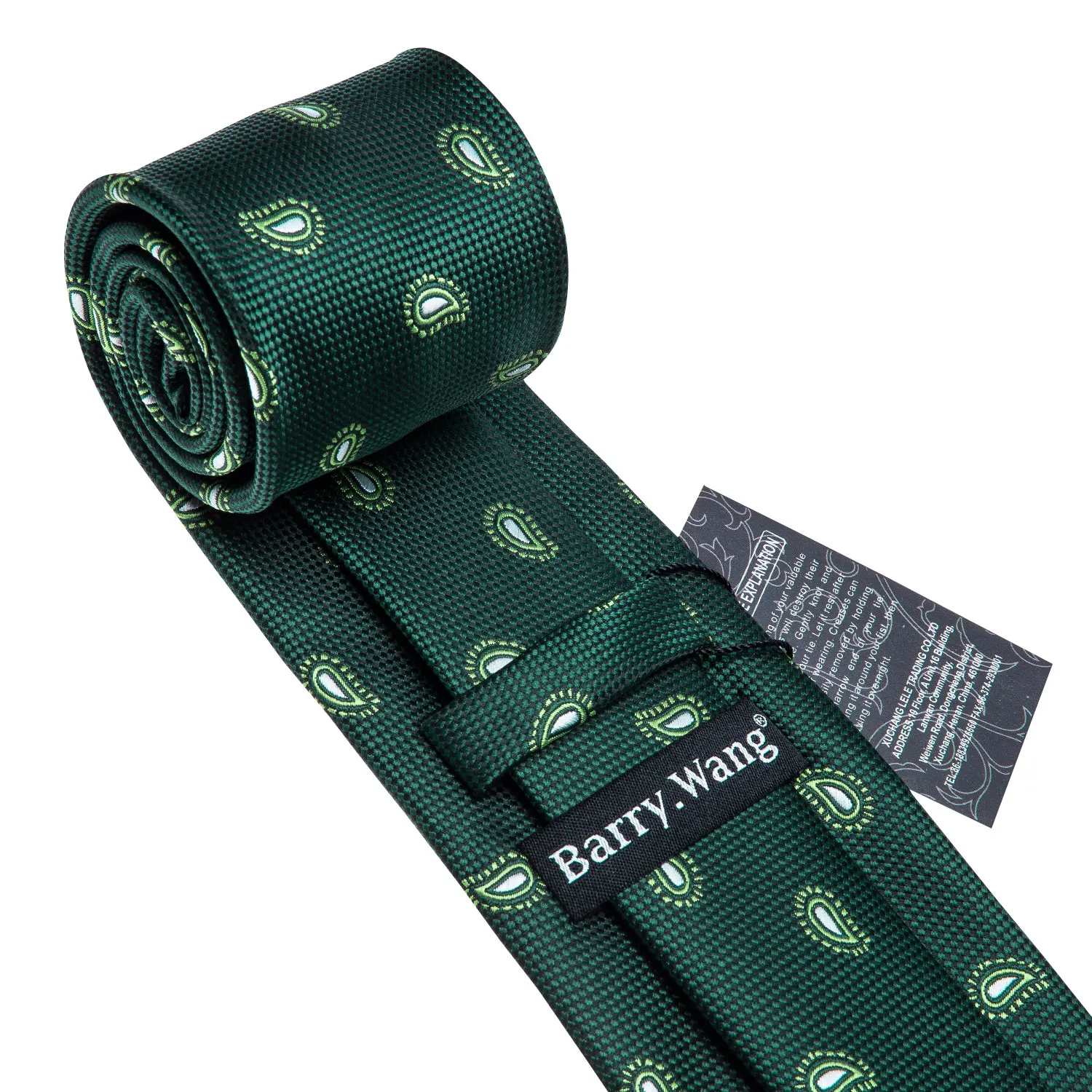 Luxury Silk Mens Ties Set Black Green Leaves Floral Neck Tie Handkerchief Cufflinks Set Wedding Business Party Barry·Wang 5938