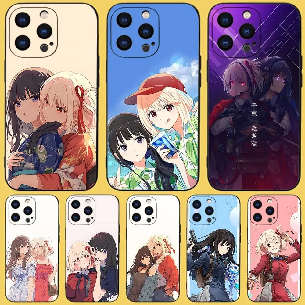 

L-Lycoris Anime Recoil Phone Case For iPhone 17,16,15,14,13,12,11,Pro,Max,Plus,X,XS,SE4,E,Mini,Soft Black Case