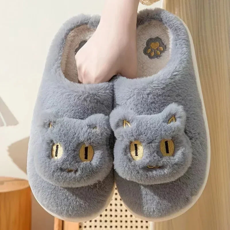 Women's Cotton Slippers  Cotton Slippers Plush Cartoon Warm Comfort Couple Home Thick Soled Lovely Non Slip Slippers Cat 2025