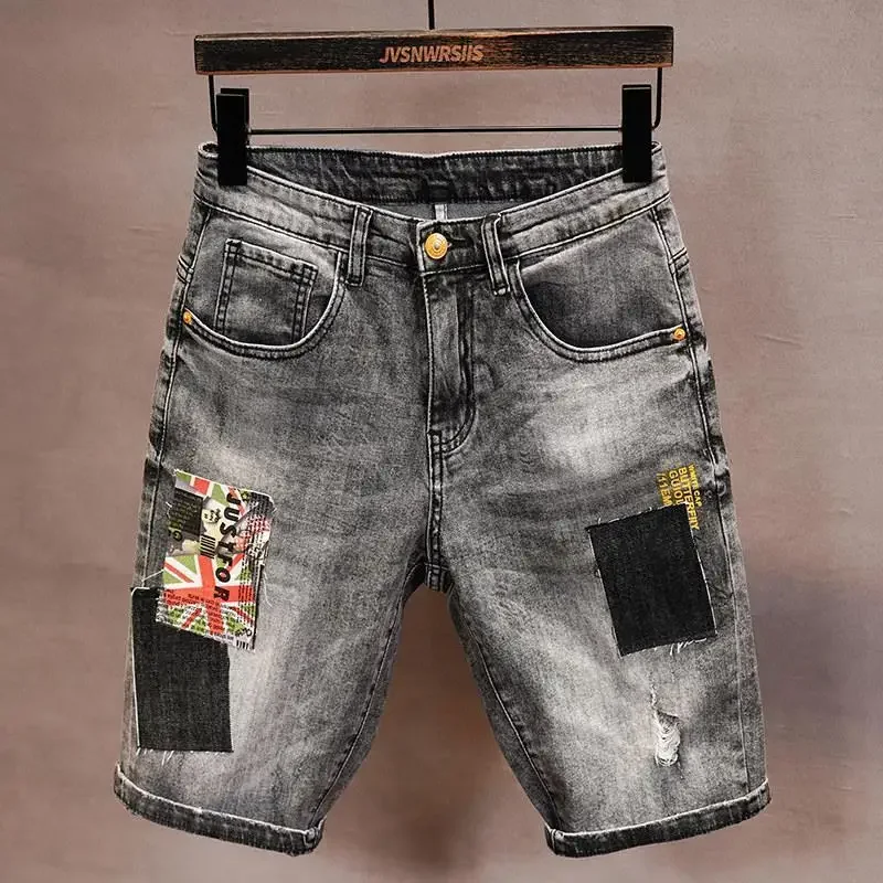 Men's Short Jeans Pants Graphic Ripped With Text Male Denim Shorts Harajuku Xxxl Blue Thin Sale Youthful Emo Y2k Fashion Emo