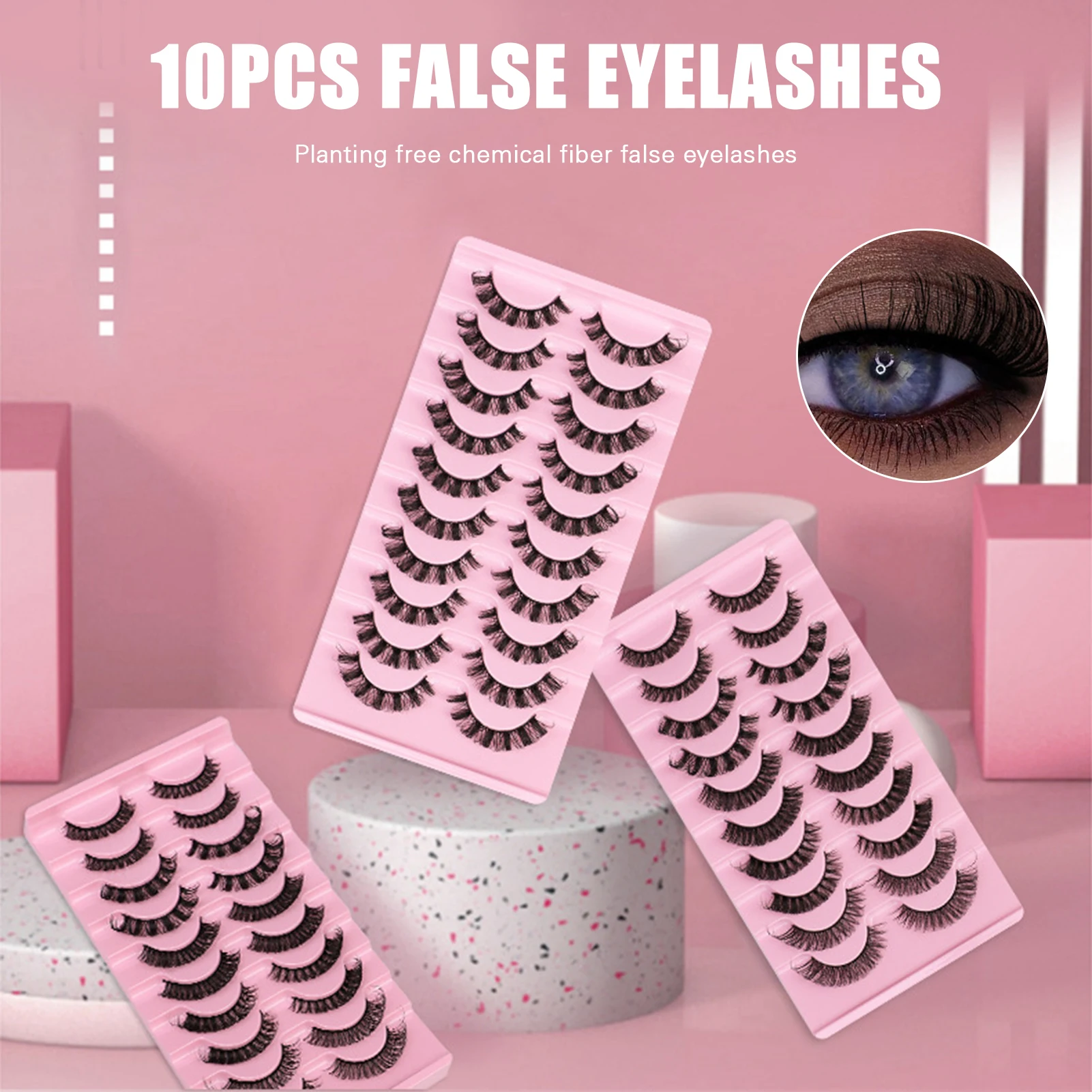 10ペア ロング DIY ロシアンカーリングつけまつげ 3Dカーブ 厚め 人工まつげ 女性用 メイクツール 取り外し簡単